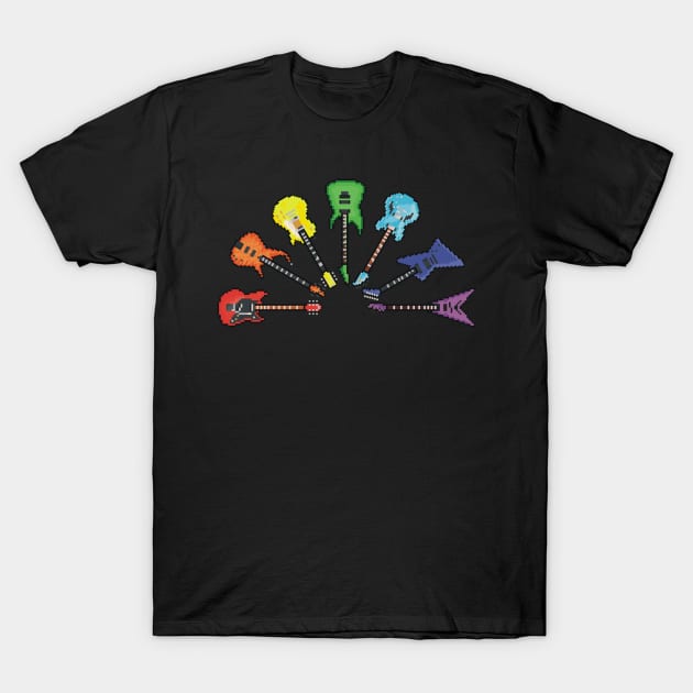 Rainbow of Pixel Guitars (Red, Orange, Yellow, Green, Blue, Indigo, Violet) T-Shirt by gkillerb